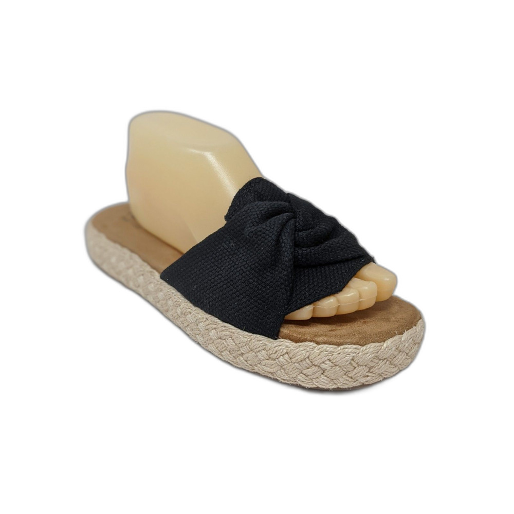 Toms Abby Black Knotted Open Toe Espadrille Platform Slide Sandals Womens 8.5